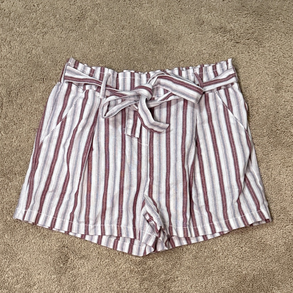 Ci Sono High Waist Striped Shorts Red and White